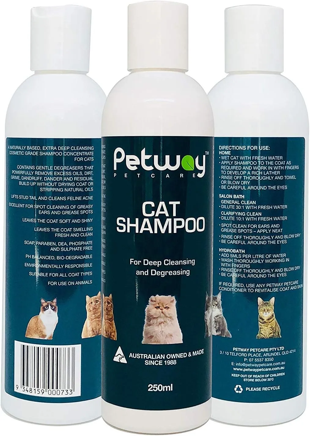 Petcare Cat Shampoo, Anti Dandruff Shampoo for Deep Cleanse & Degreasing, Removes Excess Oils, Dirt and Dandruff, pH Balanced, Parabens & Sulfates Free, Cruelty Free, 8.5 Fl Oz (250ml)