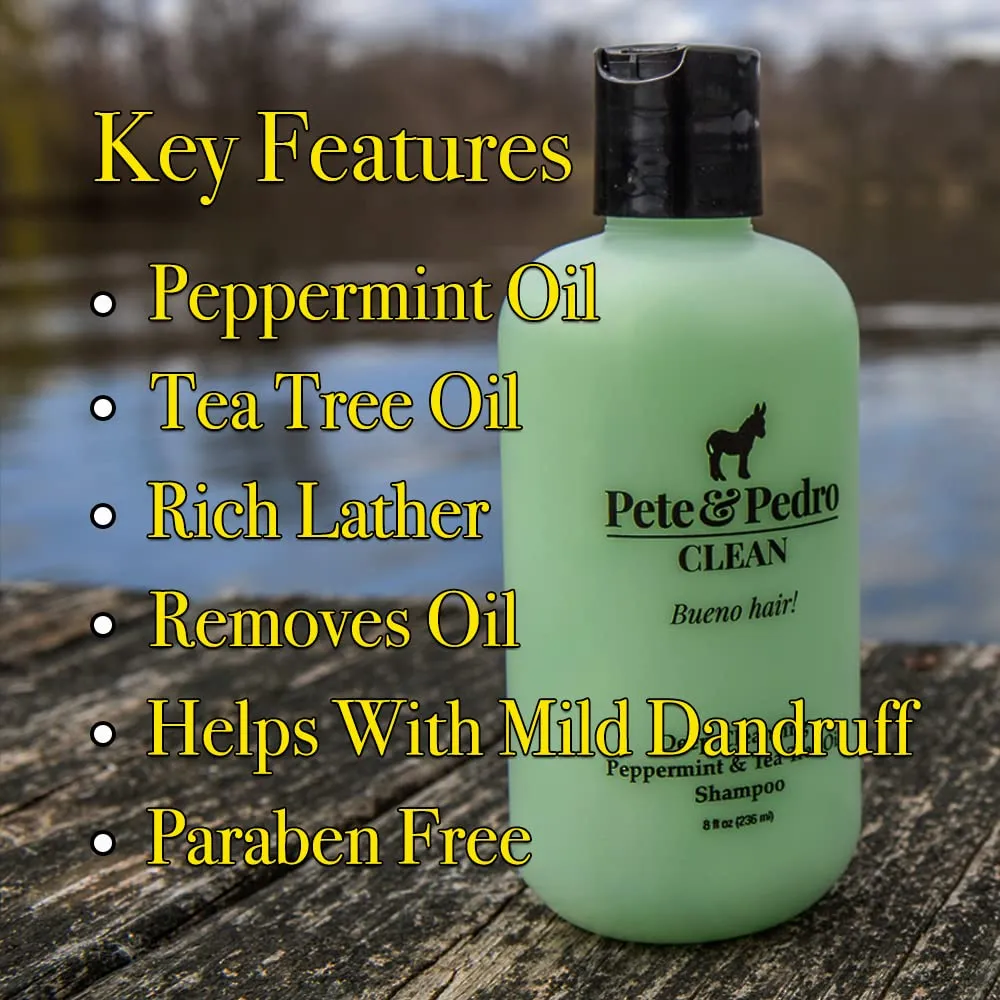 Pete & Pedro CLEAN Shampoo - Deep Cleansing Tea Tree Oil And Peppermint Daily Cleaning Haircare Shampoo For Men & Women | Helps With Dandruff & Greasy Hair | As Seen on Shark Tank, 8.5 oz.