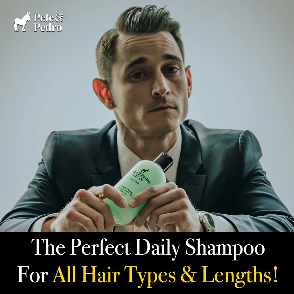 Pete & Pedro CLEAN Shampoo - Deep Cleansing Tea Tree Oil And Peppermint Daily Cleaning Haircare Shampoo For Men & Women | Helps With Dandruff & Greasy Hair | As Seen on Shark Tank, 8.5 oz.
