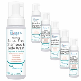 Pharma-C Foaming Rinse Free Shampoo & Body Wash [6 pack] - Fragrance & Dye Free - Hospital Tested Gentle No-Rinse Formula Leaves Hair & Body Fresh & Clean