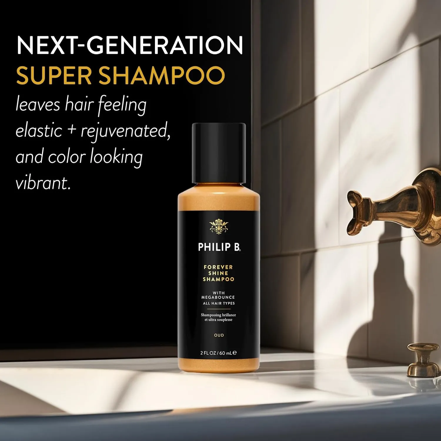 PHILIP B Forever Shine Shampoo, 2 fl. oz. (60 ml) - Volumizing Cleanser With Notes of Pure Oud Leaves Hair Smooth & Glossy, Reduces Frizz, For All Hair Types