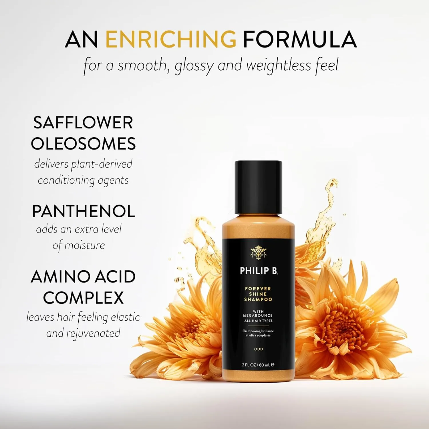 PHILIP B Forever Shine Shampoo, 2 fl. oz. (60 ml) - Volumizing Cleanser With Notes of Pure Oud Leaves Hair Smooth & Glossy, Reduces Frizz, For All Hair Types
