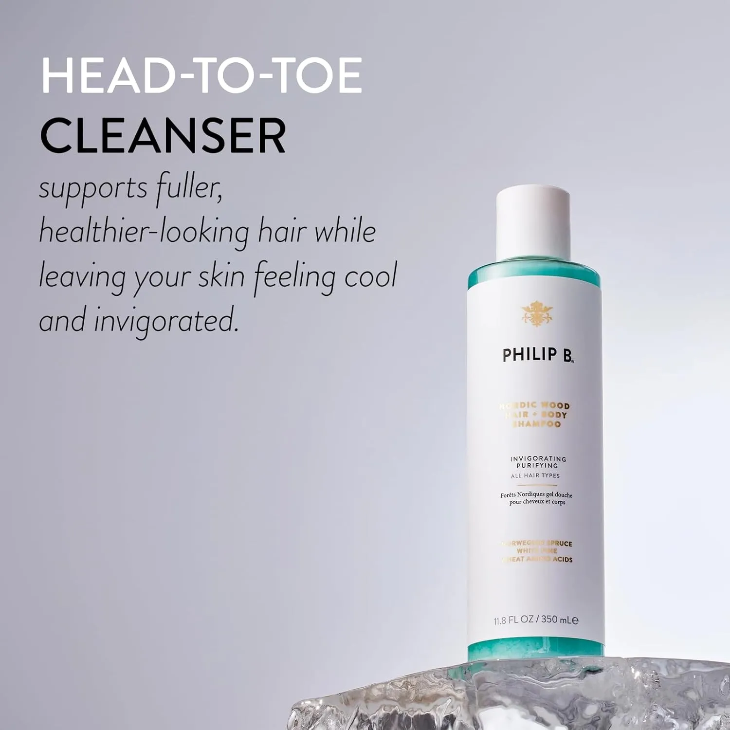 PHILIP B Nordic Wood Hair   Body Shampoo, 11.8 fl. oz. (350 ml) - Lathers Up Luxuriously, Conditions While Leaving You Feeling Cool& Invigorated, With Notes of Norwegian Spruce, White Pine and Camphor
