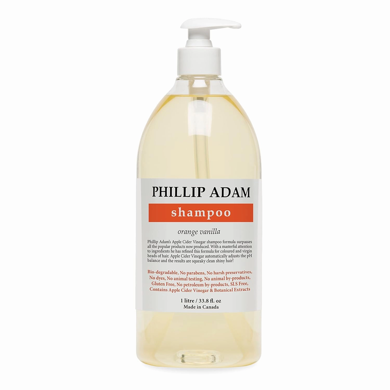 Phillip Adam Orange Vanilla Shampoo - Enriched with Apple Cider Vinegar - Boosts Shine - For All Hair Types - Sulfate Free & Paraben Free - 33.8 Ounce