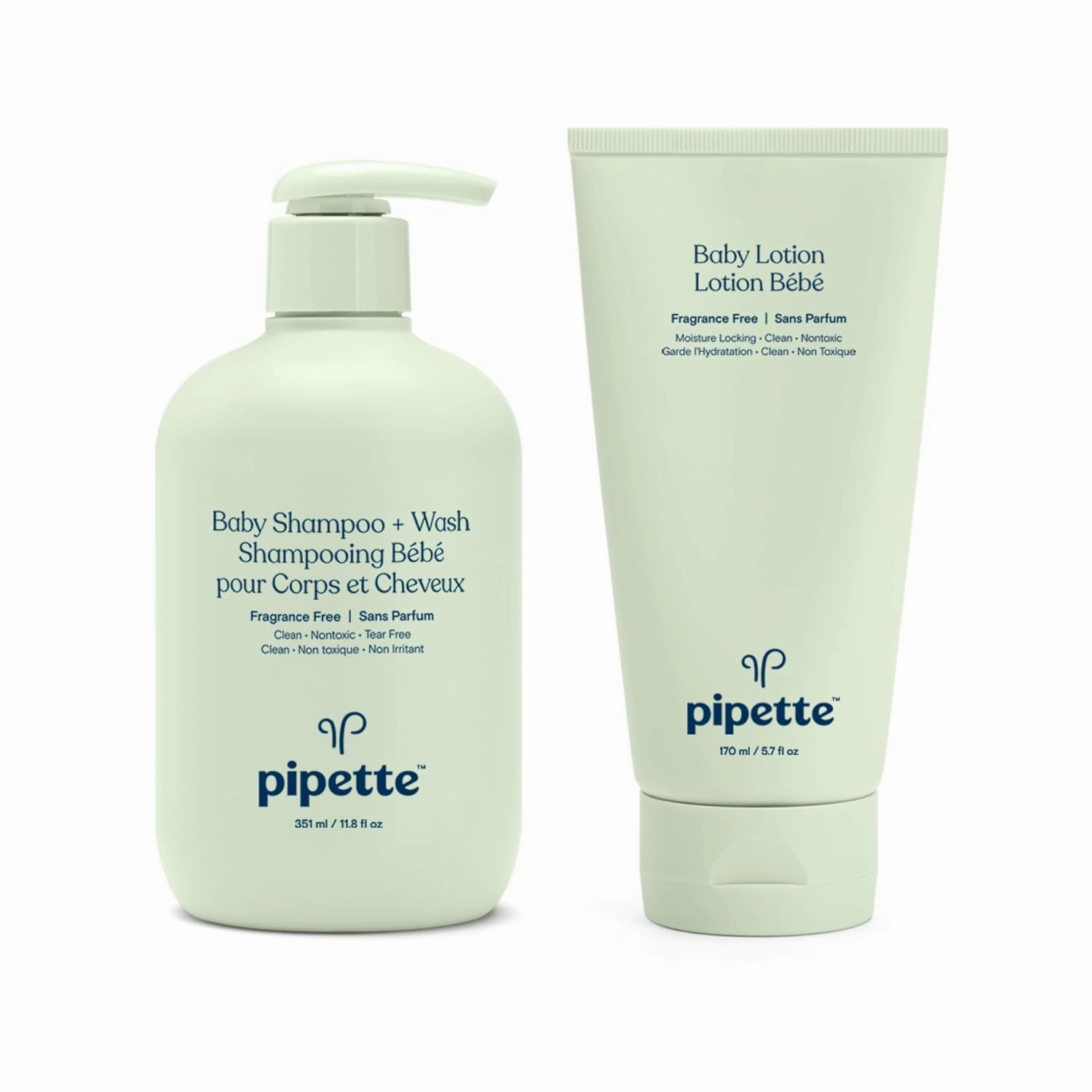 Pipette Fragrance-Free Wash and Lotion Duo, Clean, Tear-Free Bath Time, Sulfate-Free, Paraben-Free, Sensitive Skin Baby Wash, Sensitive Skin Baby Lotion, Hypoallergenic, Non-Toxic