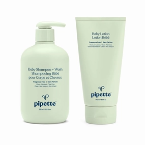 Pipette Fragrance-Free Wash and Lotion Duo, Clean, Tear-Free Bath Time, Sulfate-Free, Paraben-Free, Sensitive Skin Baby Wash, Sensitive Skin Baby Lotion, Hypoallergenic, Non-Toxic