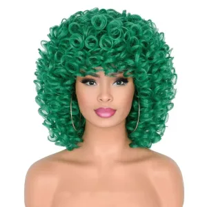 Pixie Cut Wig Wigs for Women Short Curly Wig BOB Glueless Wig Afro Rose Curly Funmi Wigs with Bang 12inch (Color Green)