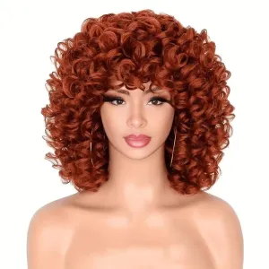 Pixie Cut Wig Wigs for Women Short Curly Wig BOB Glueless Wig Afro Rose Curly Funmi Wigs with Bang 13inch (Color Dark Brown)