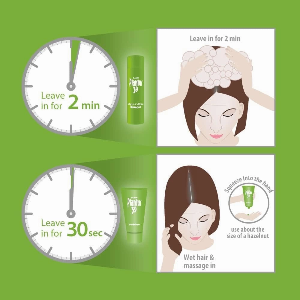 Plantur 39 Natural Phyto Caffeine Shampoo for Thinning Hair for Women, Volumizing Shampoo for Natural Hair Growth for Fine and Thinning Hair, Niacin, Caffeine, Zinc, White Tea Extract, 8.45 floz
