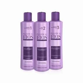 Plastica Dos Fios - Brazilian Keratin Hair Smoothing System Anti Frizz Active, Anti Residue Shampoo And Repair Mask, The Best Treatment System - (3x300 ML) (Set of 3) Comb Included.