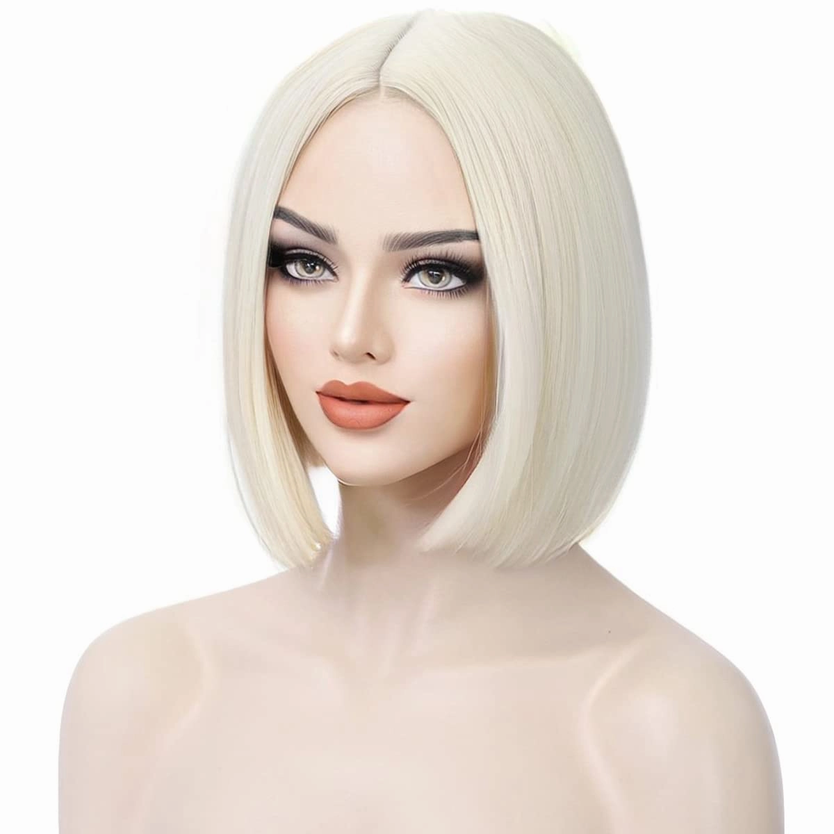 Platinum Blonde Bob Wig Platinum Blonde Wigs for Women Short Straight Wig Middle Part wig Heat Resistant Synthetic Wigs for Cosplay Costume Party
