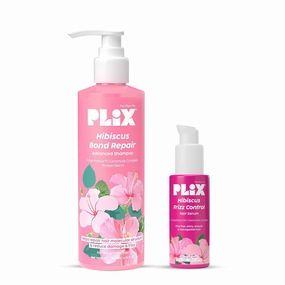 PLI'X - THE PLANT FIX Hibiscus Frizz Control Hair Serum 50ml   Bond Repair Advanced Shampoo 200ml | Protects & Smoothes Frizzy Hair | 3x Strength with Fiberhance