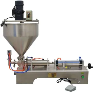 Pneumatic Paste and Liquid Filling Machine 50-500ml with Vertical Mixing Hopper Stainless Steel Bottle Filling Equipment