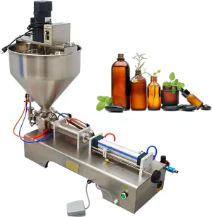 Pneumatic Paste Liquid Filling Machine 100-1000ml with Vertical Mixing Hopper Single Nozzle Liquid Paste Fill Machine for Liquids, Pasty Fluid, Oil