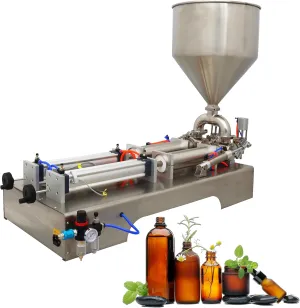 Pneumatic Paste Liquid Filling Machine 50-500ml Liquid Paste Fill Machine 110V Stainless Steel Bottle Filler with Two Nozzles for Liquids, Pasty Fluid, Oil Silver