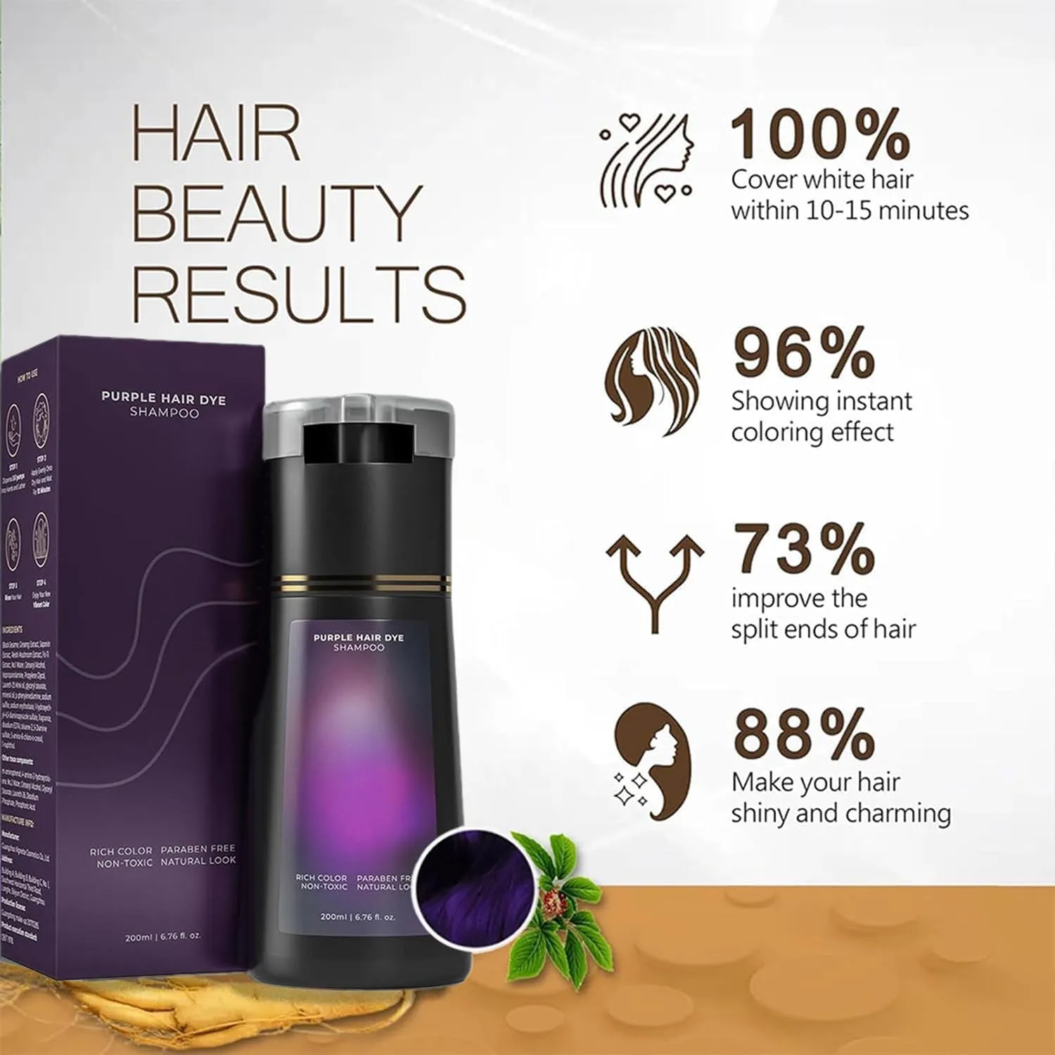 Polar Hair Dye Shampoo,Hair Care, Natural Hair Color Shampoo for Gray and White Coverage, Suitable for Women & Men 200ml (Purple)