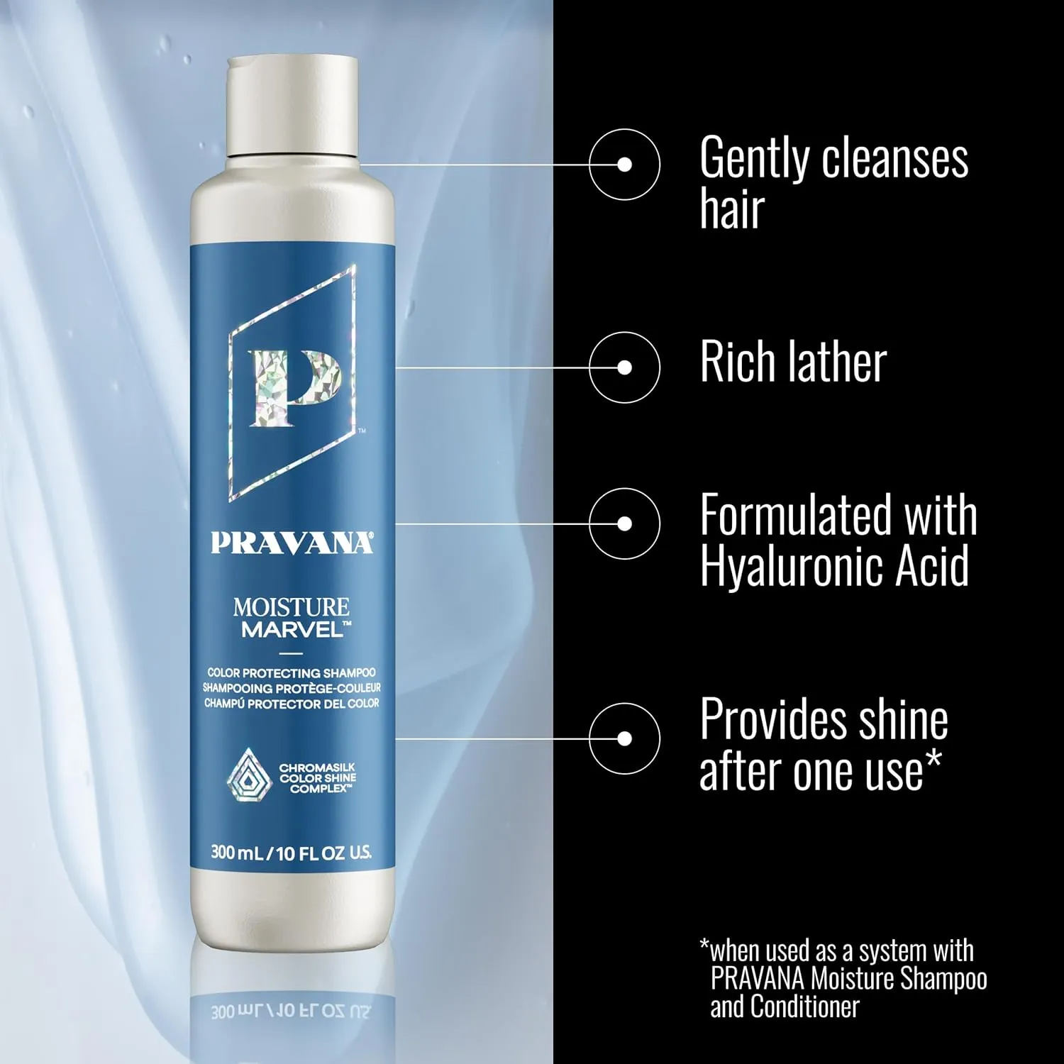 Pravana Moisture Marvel Shampoo | Nourishes, Hydrates, Moisturizes | For Dry, Color Treated Hair | Hyaluronic Acid Formula | Chromasilk Enhances Shine & Protection | Vegan Cruelty-Free | Paraben Free