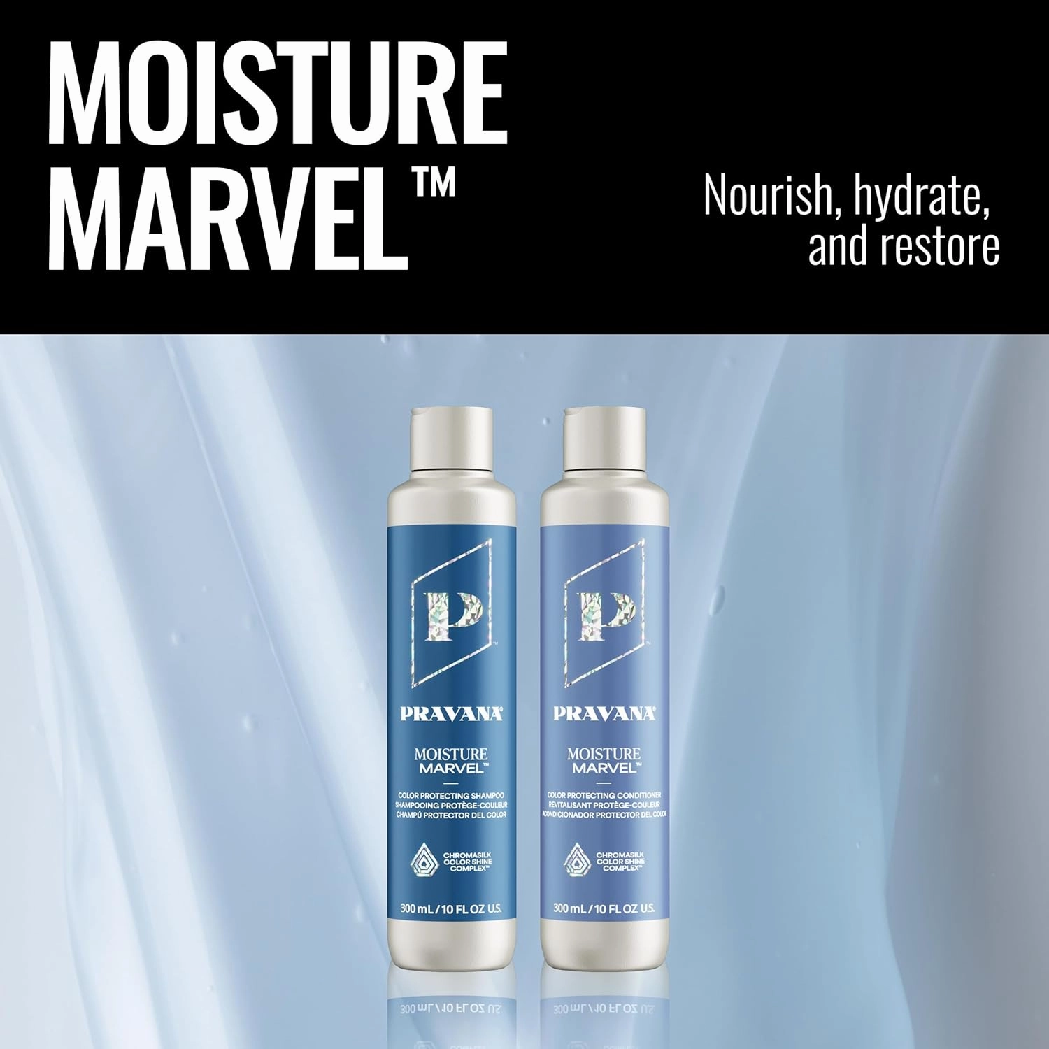 Pravana Moisture Marvel Shampoo | Nourishes, Hydrates, Moisturizes | For Dry, Color Treated Hair | Hyaluronic Acid Formula | Chromasilk Enhances Shine & Protection | Vegan Cruelty-Free | Paraben Free