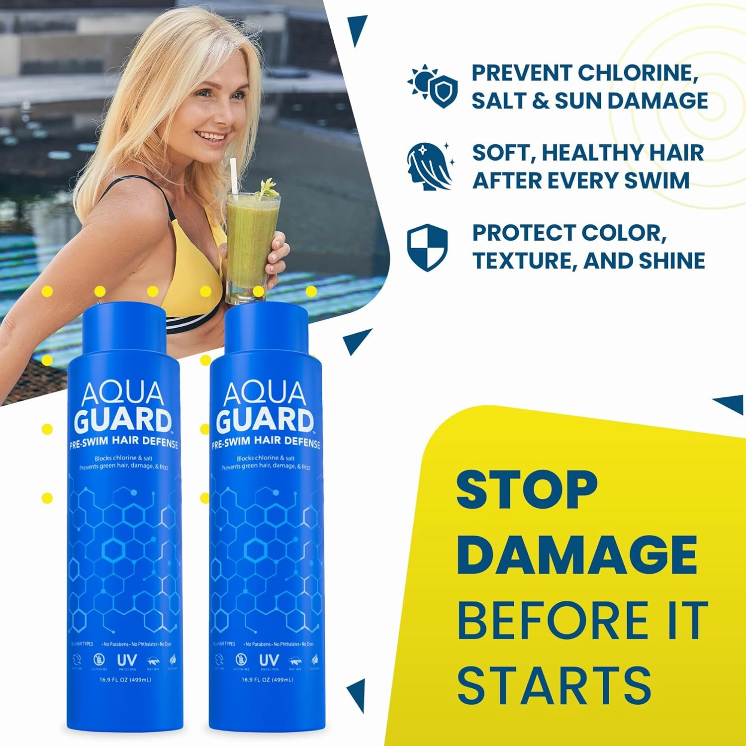 Pre-Swim Hair Defense | No More Swim Hair | Prevents Chlorine Damage   Softens Hair While Swimming | Made in California | Color Safe, Leaves Hair Smelling Great | 16.9 oz (2 Pack)