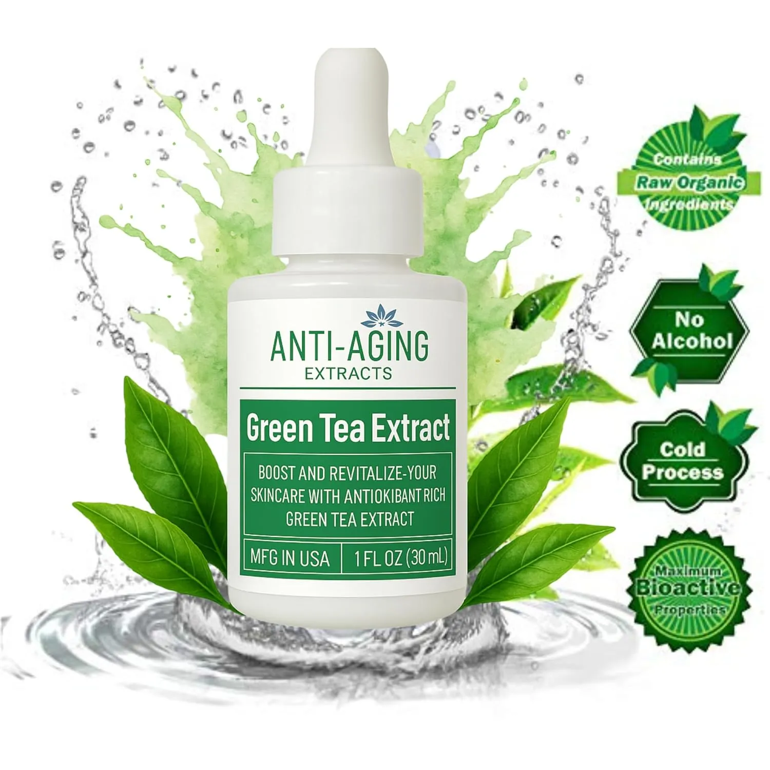 Premium Grade Serum Anti-Aging Green Tea Extract – Cosmetic Grade for Skincare, Hair & Scalp Care with USDA Organic Green Tea Leaves - Serum for Face (1 fl oz)