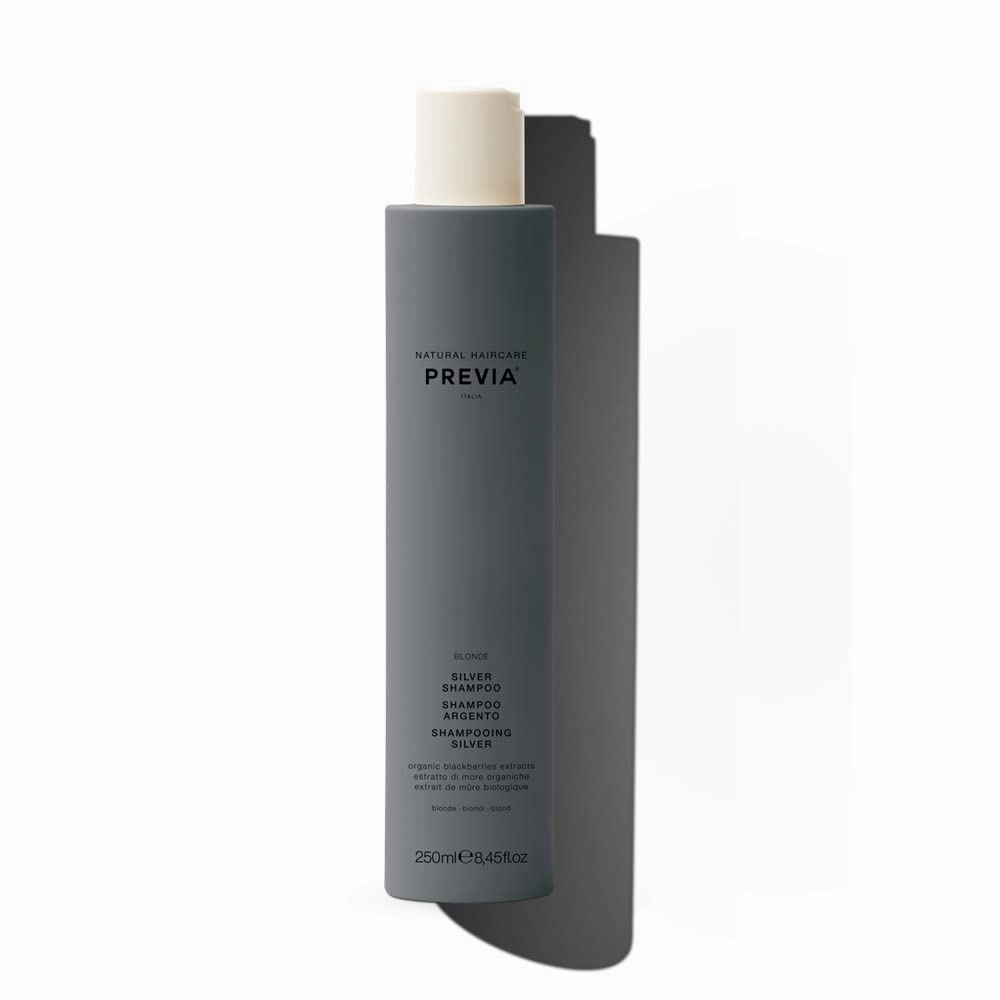 PREVIA Blonde Silver Shampoo Prevents Color Fading Anti Dandruff Boosts Shine Natural Hydrating Shampoo for Blonde Gray and White Hair Sulfate Free Paraben Free Vegan and Color Enhancing (8.45 oz)