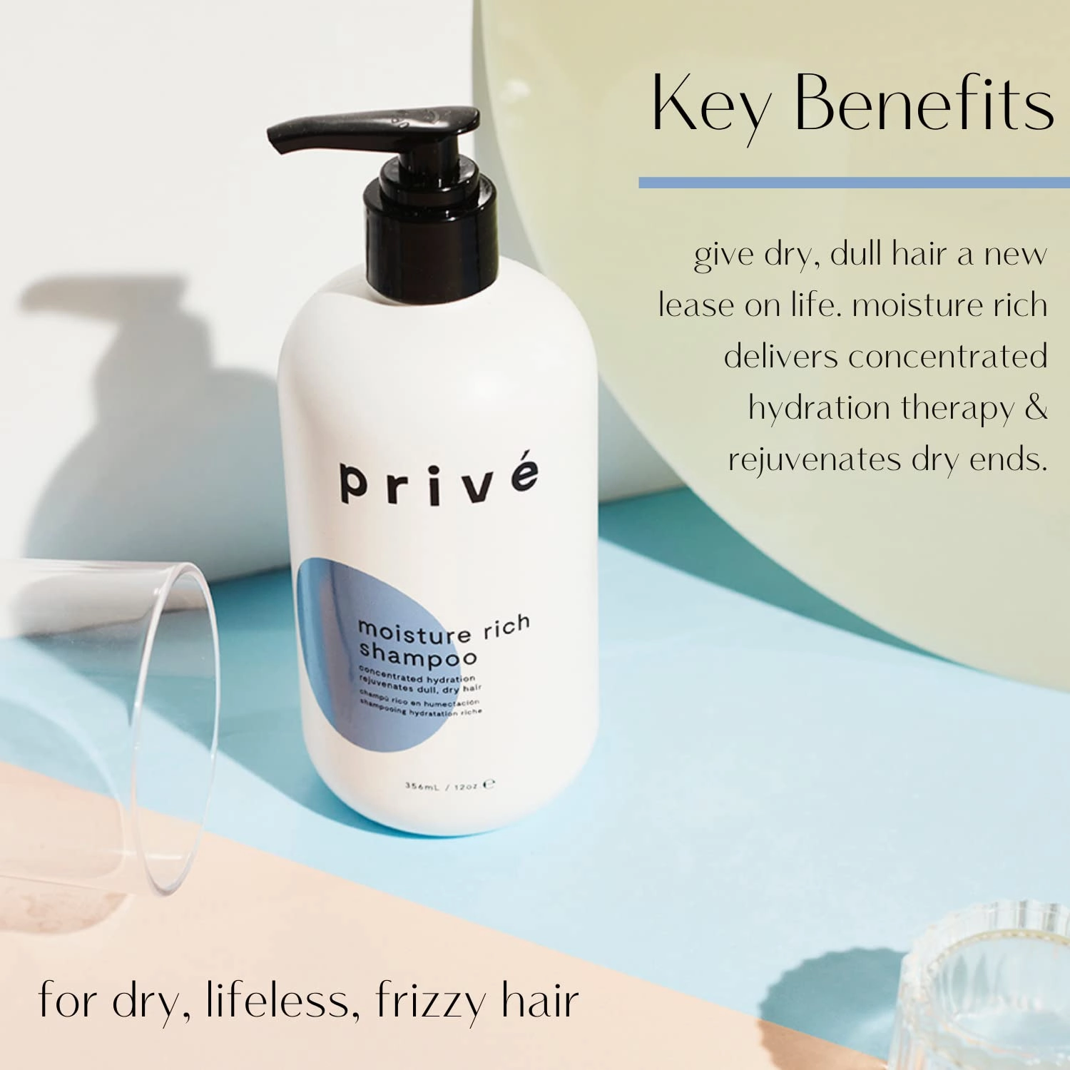 privé moisture rich shampoo nourishes dry hair/smoothes frizz / 355ml /12oz