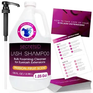 Professional Lash Shampoo for Eyelash Extensions Bulk 3.98L - 1.05 Gallon with 50 Aftercare Cards - Premium Made in America Eyelid Foaming Cleanser - Salon Lash and Brow Wash - Passion Fruit Scent