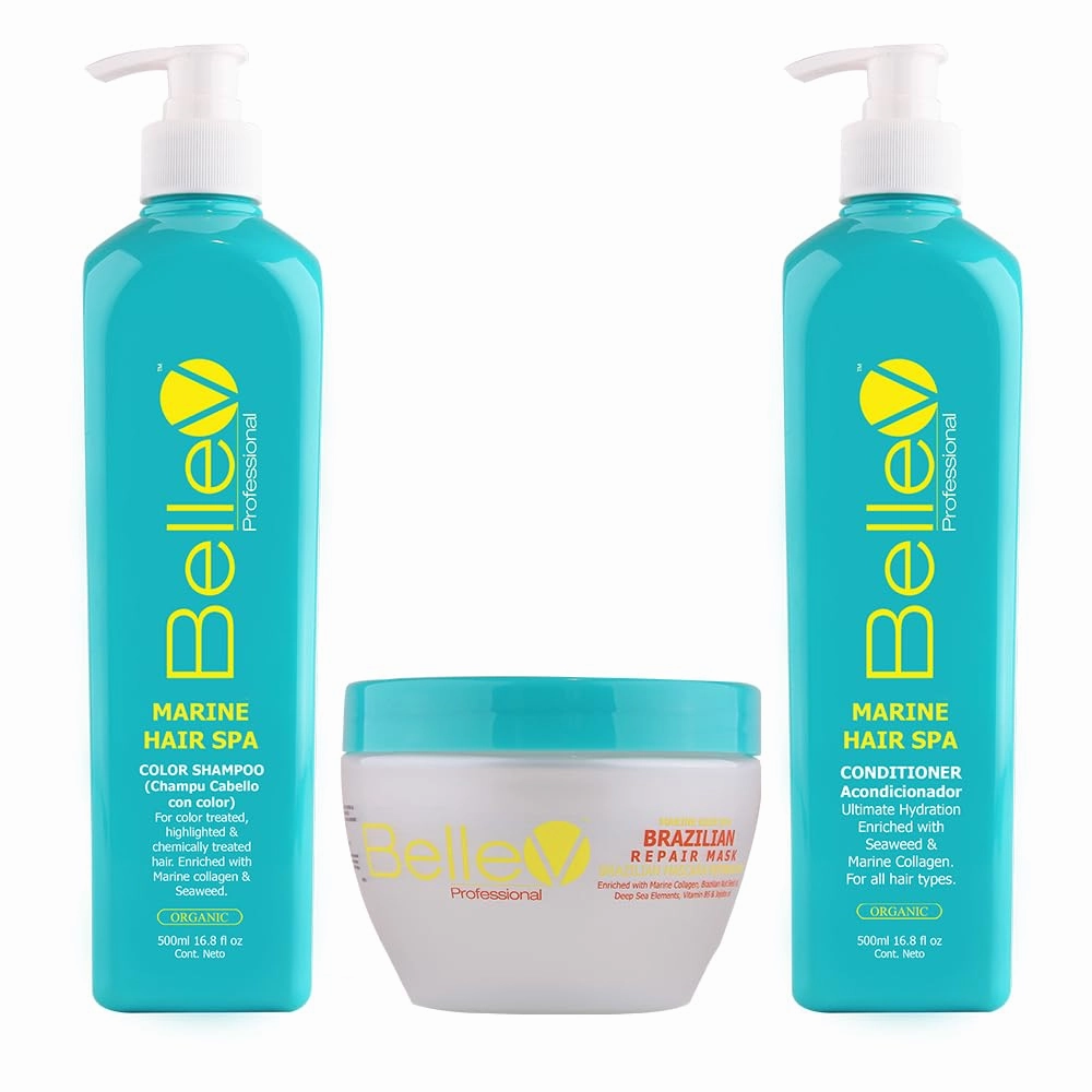Professional Marine Hair Spa PROMOTIONAL TRIO SET (16.8 fl oz) Marine Color Shampoo (16.8 fl oz) Marine Conditioner (300g) Brazilian Repair Mask