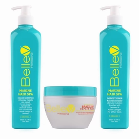 Professional Marine Hair Spa PROMOTIONAL TRIO SET (16.8 fl oz) Marine Color Shampoo (16.8 fl oz) Marine Conditioner (300g) Brazilian Repair Mask