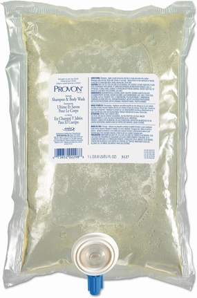 Provon Ultimate Shampoo & Body Wash, Herbal Scent, Pearl White, 1000 Ml Refill, 8/Ct