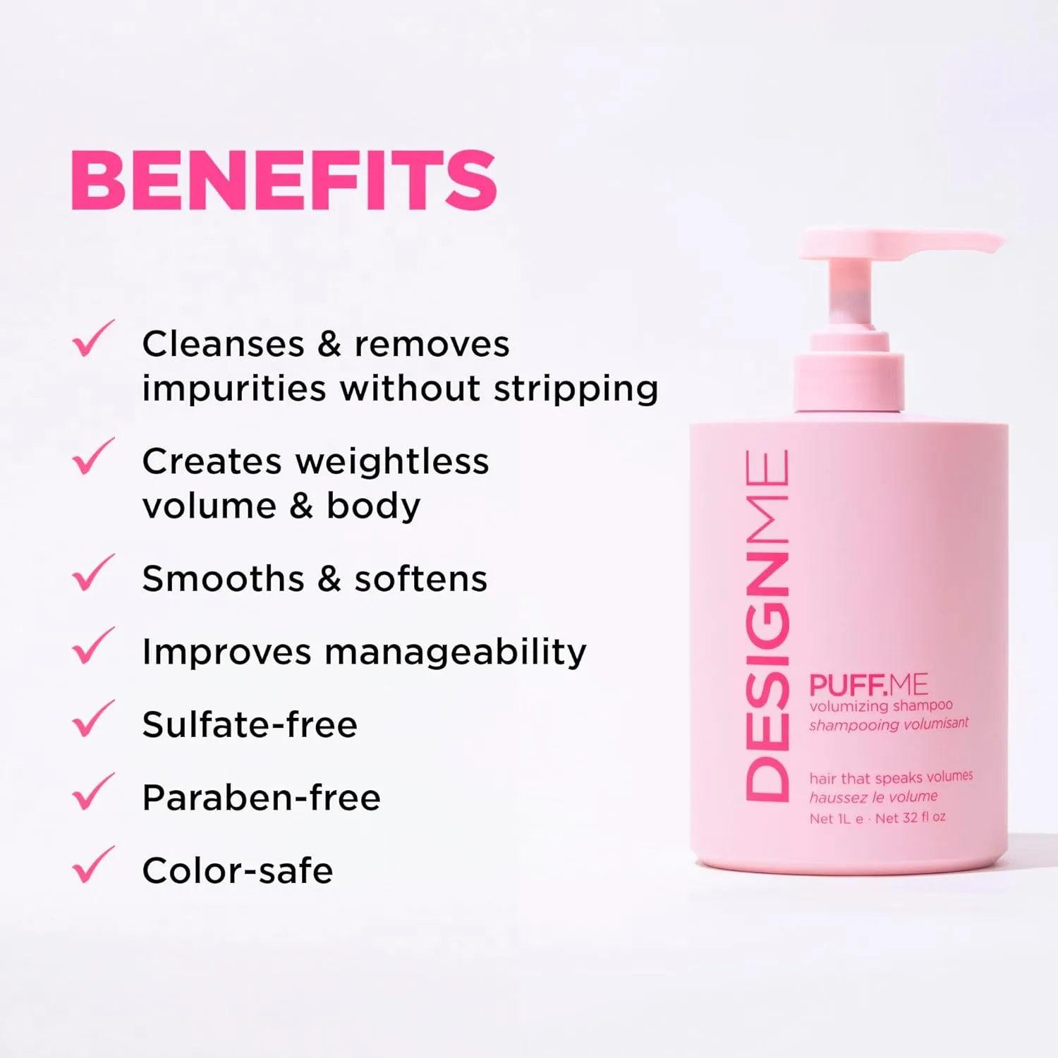 PUFF.ME Volumizing Shampoo by DESIGNME | Shampoo Hair Volumizer with Sunflower Seed Oil Adds Body & Bounce | Color-Safe Volumizing Shampoo for Fine Hair | Paraben & Sulfate Free Shampoo