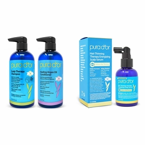 PURA D'OR Scalp Therapy Shampoo & Conditioner Set   Serum Revitalizer for Dry, Itchy Scalp