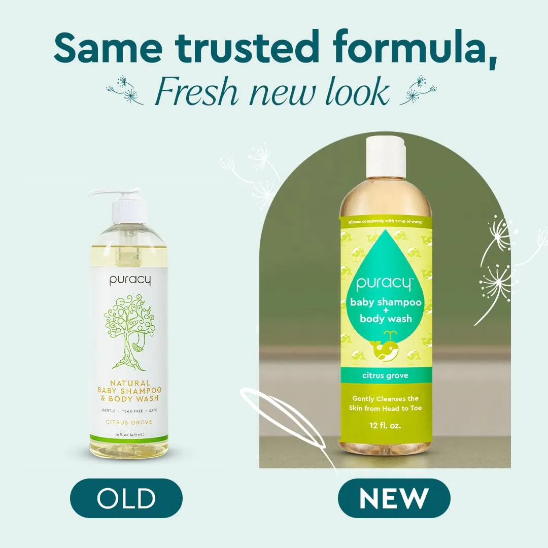 Puracy Shampoo & Body Wash for Children - Perfect Skin, Pure Ingredients with 12 Fruit & Vegetable Extracts for Silky Smooth Skin, Gentle Citrus Grove Aromas, 98.8% from Mother Nature, 12 Fl Oz (2-Pk)