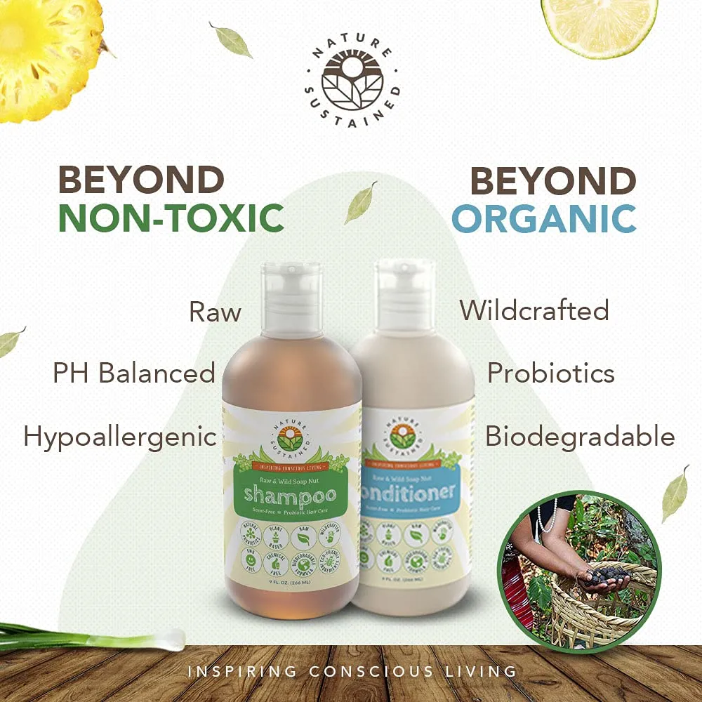 Pure, Sensitive Skin Shampoo & Conditioner Raw Probiotic Plant Formula (pH Balanced) for Sensitive Skin & Dry Hair - (9 Oz. Bottles) (Original, 2-Pack)