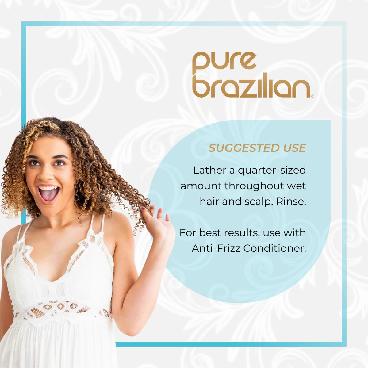 Pure Brazilian Anti-Frizz Daily Shampoo, Salt-Free, Color Safe, with Keratin, Argan Oil & Acai for Prolonged Treatment & Smooth Hair, 33.8 Fl Oz