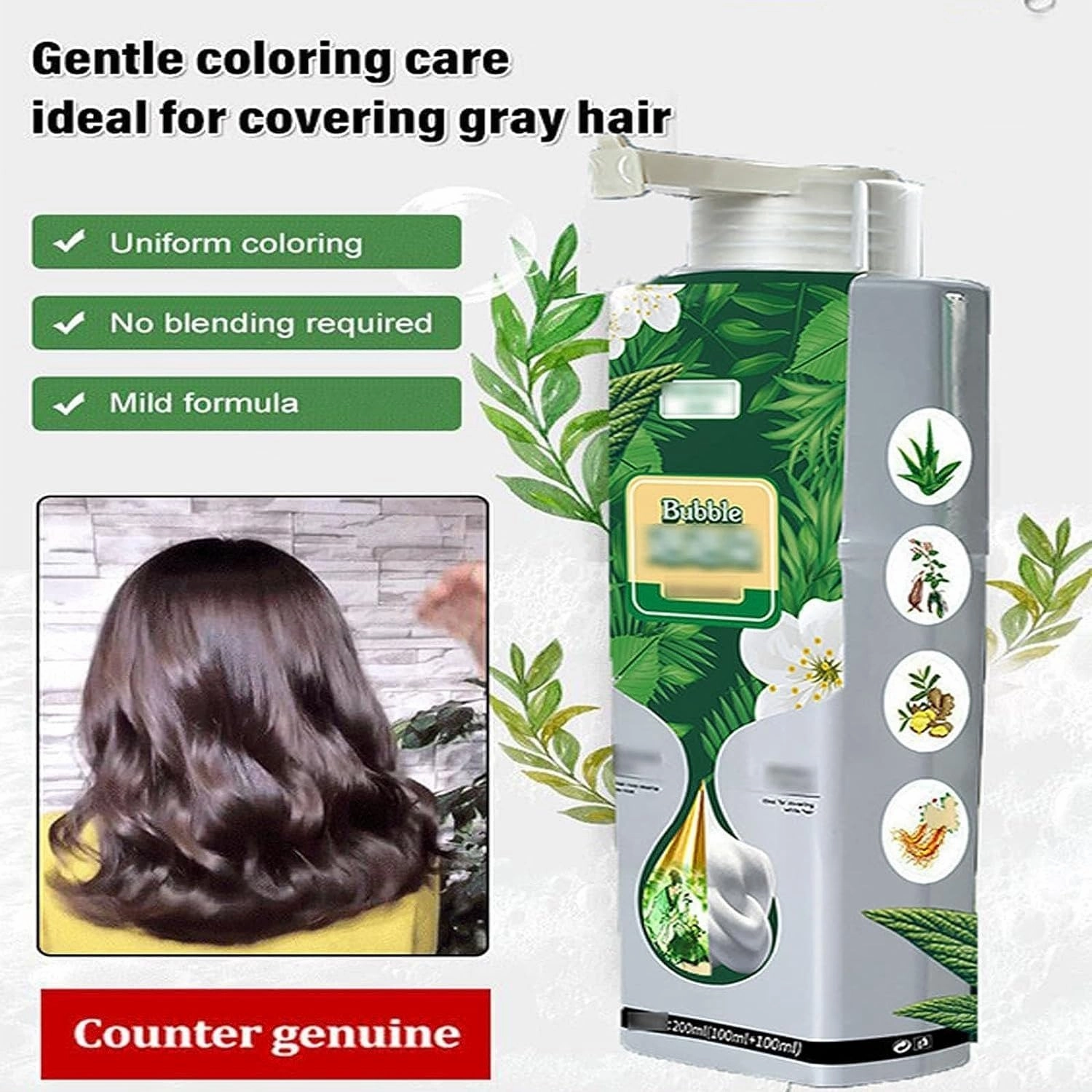 Pure Plant Extract For Grey Hair Color Bubble Dye, Lazy Bubble Hair Dye, Dyeing Foam Shampoo In A Variety Of Colors. (Color : Natural black)