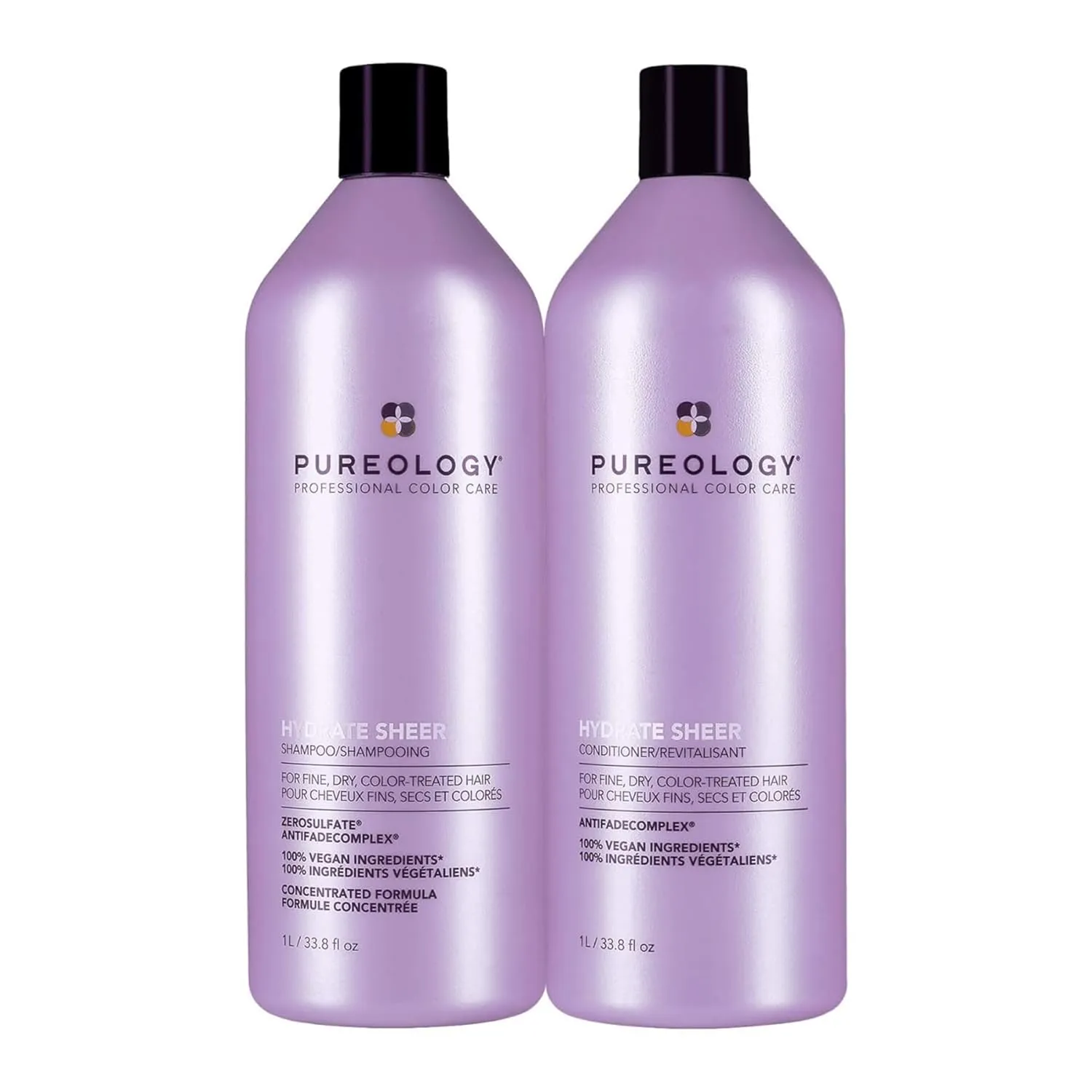 Pureology Hydrate Sheer Nourishing Shampoo & Conditioner Set - For Fine, Dry Color Treated Hair, Sulfate-Free
