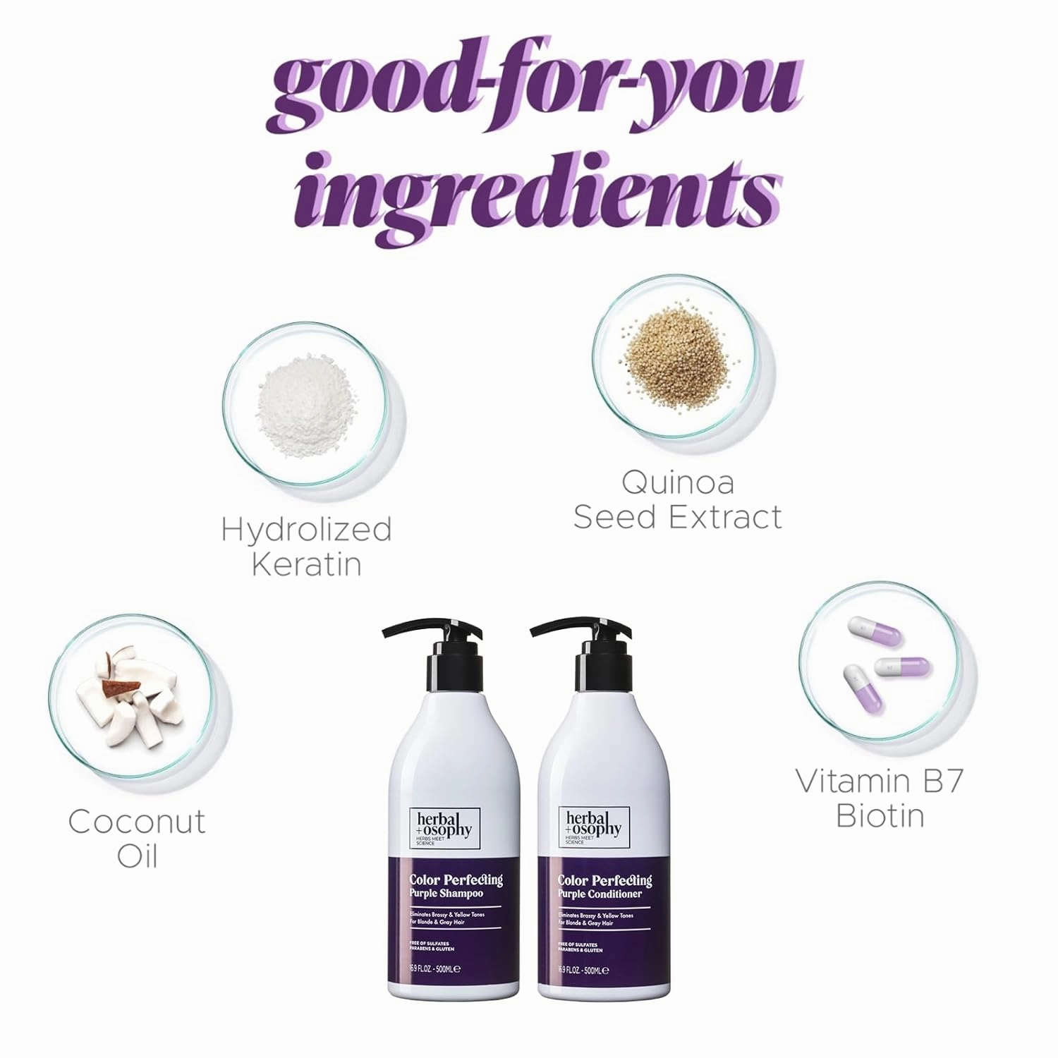 Purple with Cocos Nucifera Oil Shampoo & Conditioner Set, Gluten-free, Sulfate-free, Paraben-free