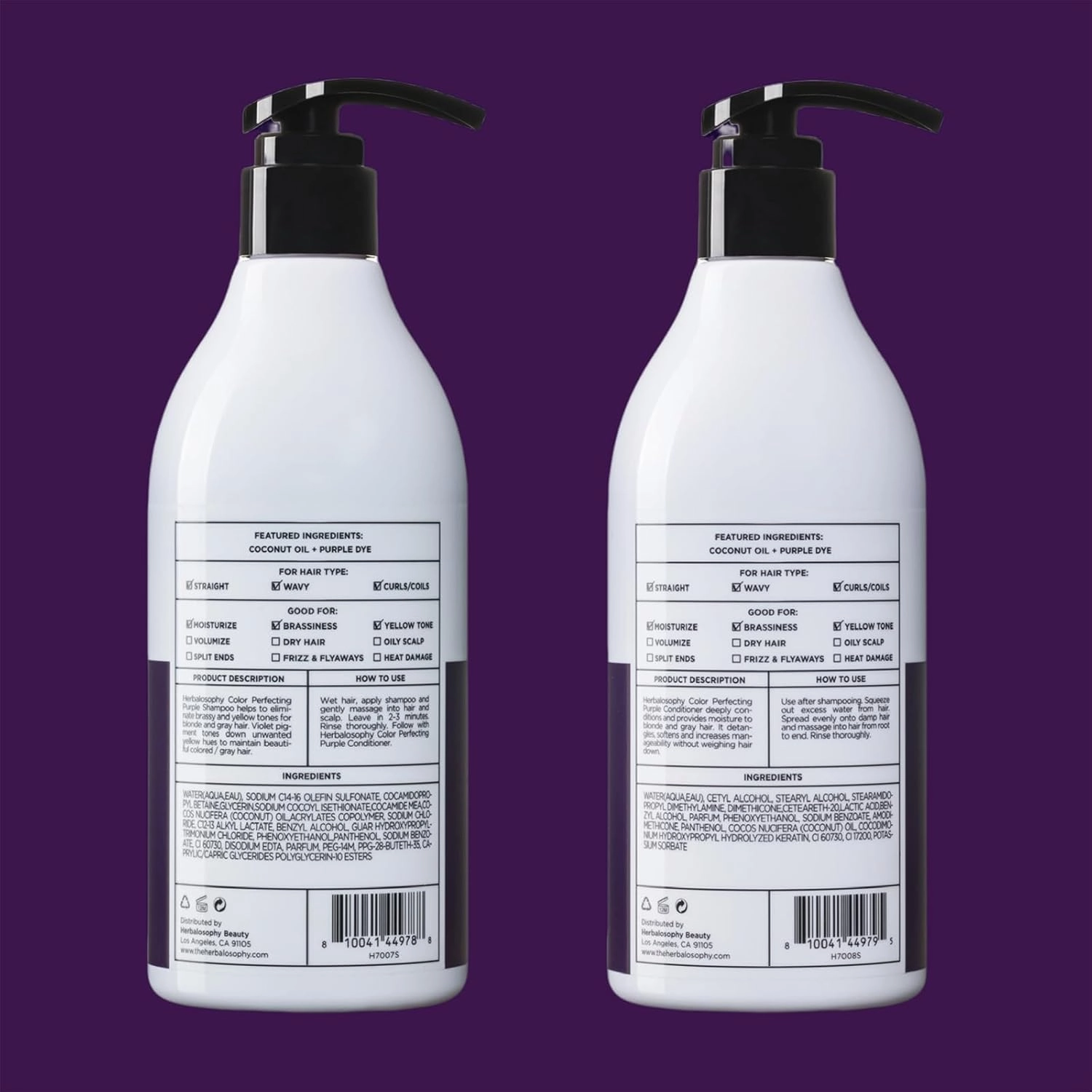 Purple with Cocos Nucifera Oil Shampoo & Conditioner Set, Gluten-free, Sulfate-free, Paraben-free