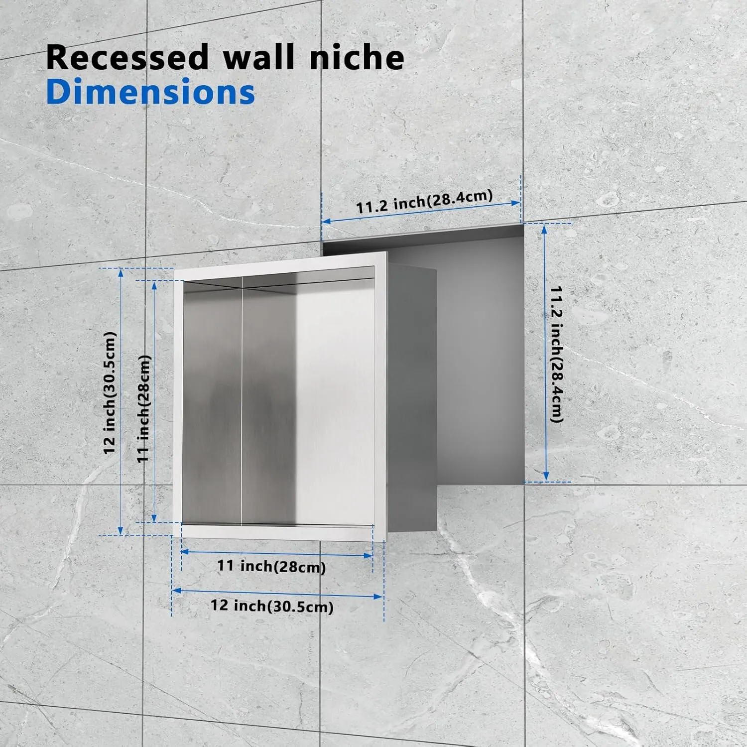 QAOYEDE Stainless Steel Shower Niche, 12"x12" Niche for Shower Wall No Tile Needed, Recessed Shower Shelf for Bathroom Storage, Brushed Nickel
