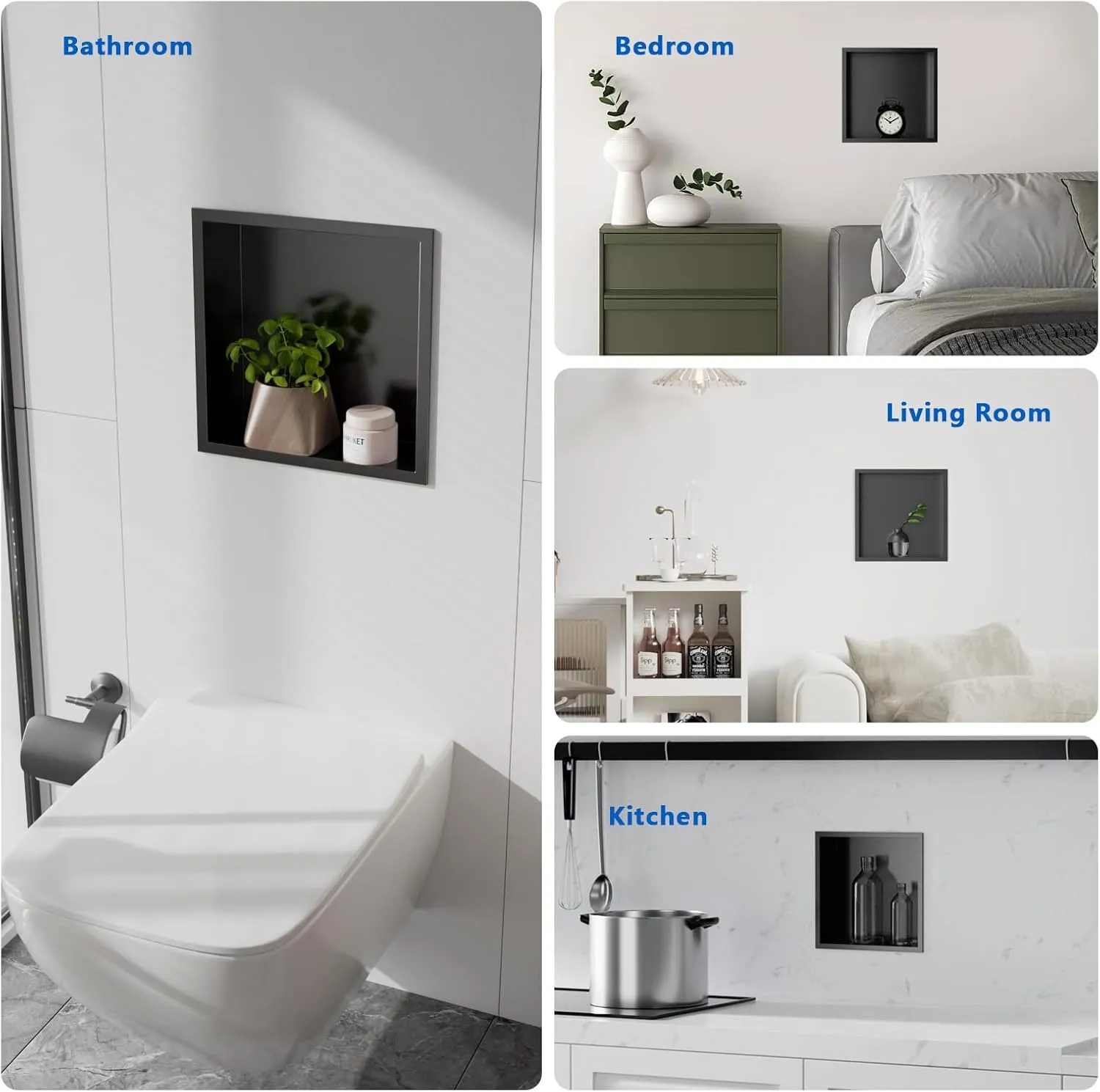 QAOYEDE Stainless Steel Shower Niche No Tile Needed 12"x12", Niche for Shower, Recessed Shower Shelf for Bathroom Storage, Nano black