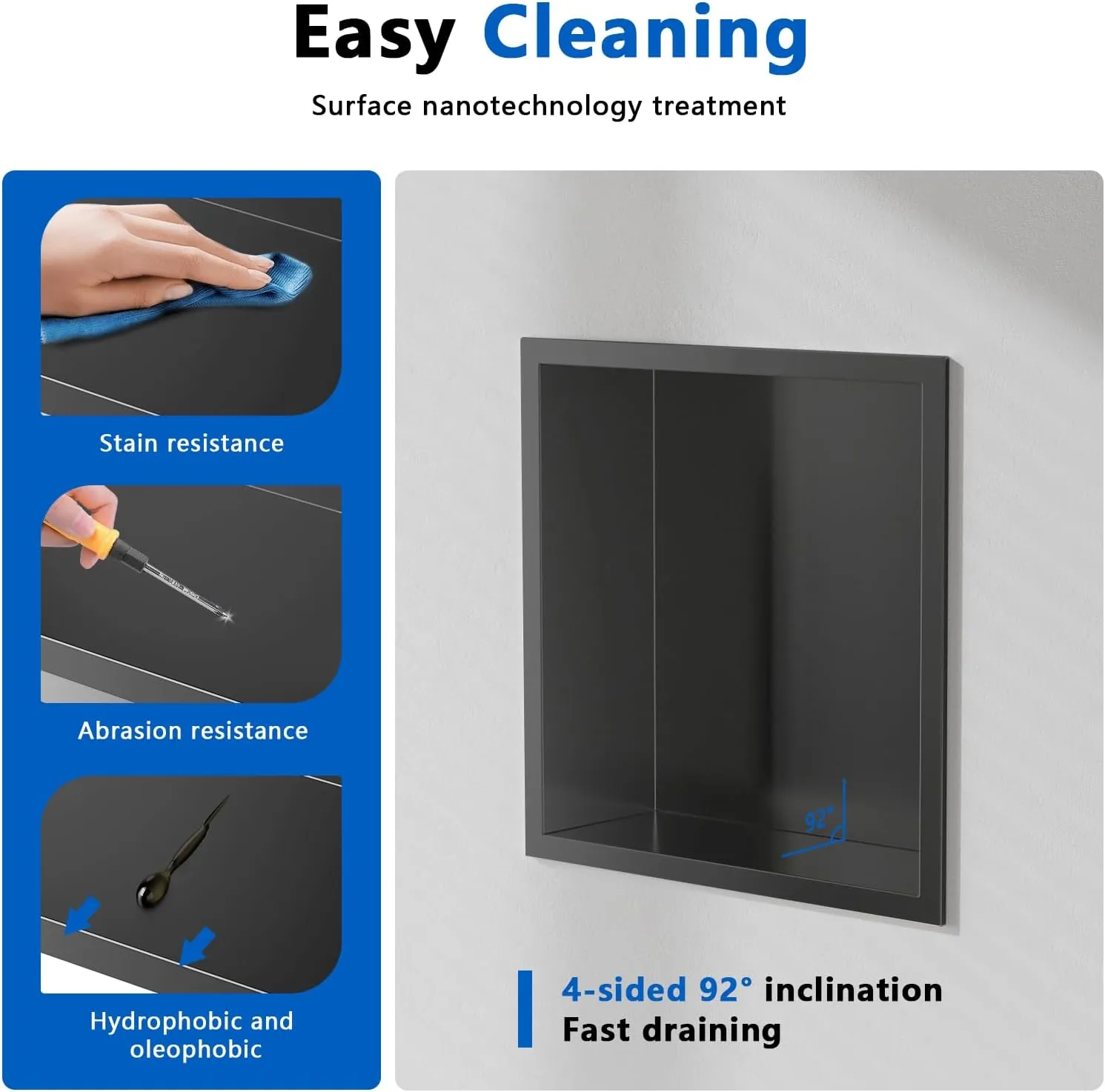 QAOYEDE Stainless Steel Shower Niche No Tile Needed 12"x12", Niche for Shower, Recessed Shower Shelf for Bathroom Storage, Nano black