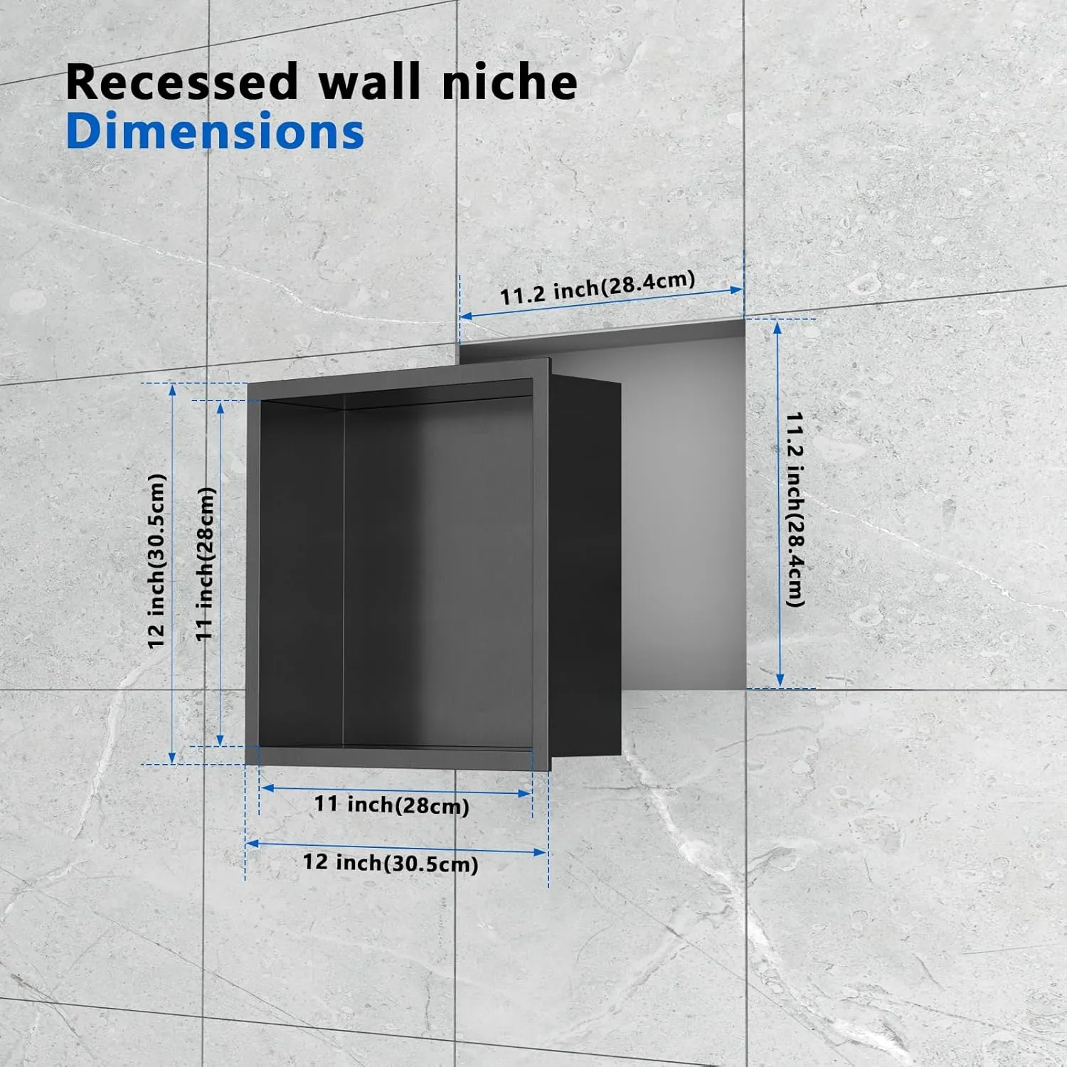 QAOYEDE Stainless Steel Shower Niche No Tile Needed 12"x12", Niche for Shower, Recessed Shower Shelf for Bathroom Storage, Nano black