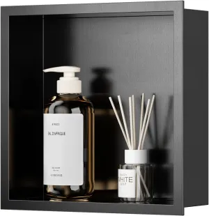 QAOYEDE Stainless Steel Shower Niche No Tile Needed 12"x12", Niche for Shower, Recessed Shower Shelf for Bathroom Storage, Nano black