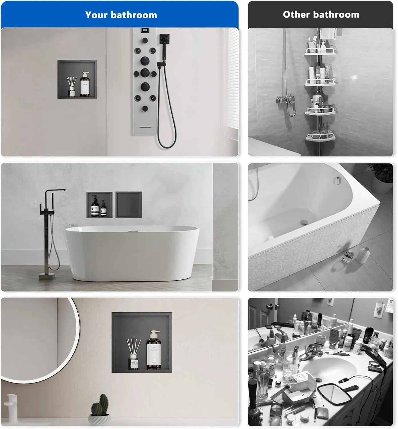 QAOYEDE Stainless Steel Shower Niche No Tile Needed 12"x12", Niche for Shower, Recessed Shower Shelf for Bathroom Storage, Nano black