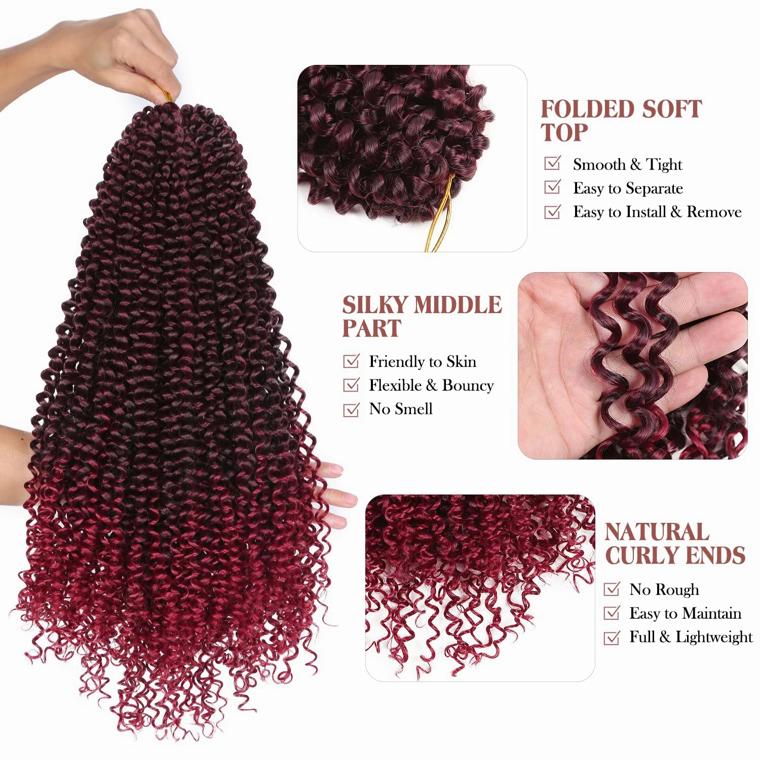 Quantum Love Kinky Curly Crochet Hair Short Marlybob Jerry Curly Ombre Red Hair Extension for Black Women Short Passion Twist Synthetic Hair Extension (6 Pack 18 Inches)