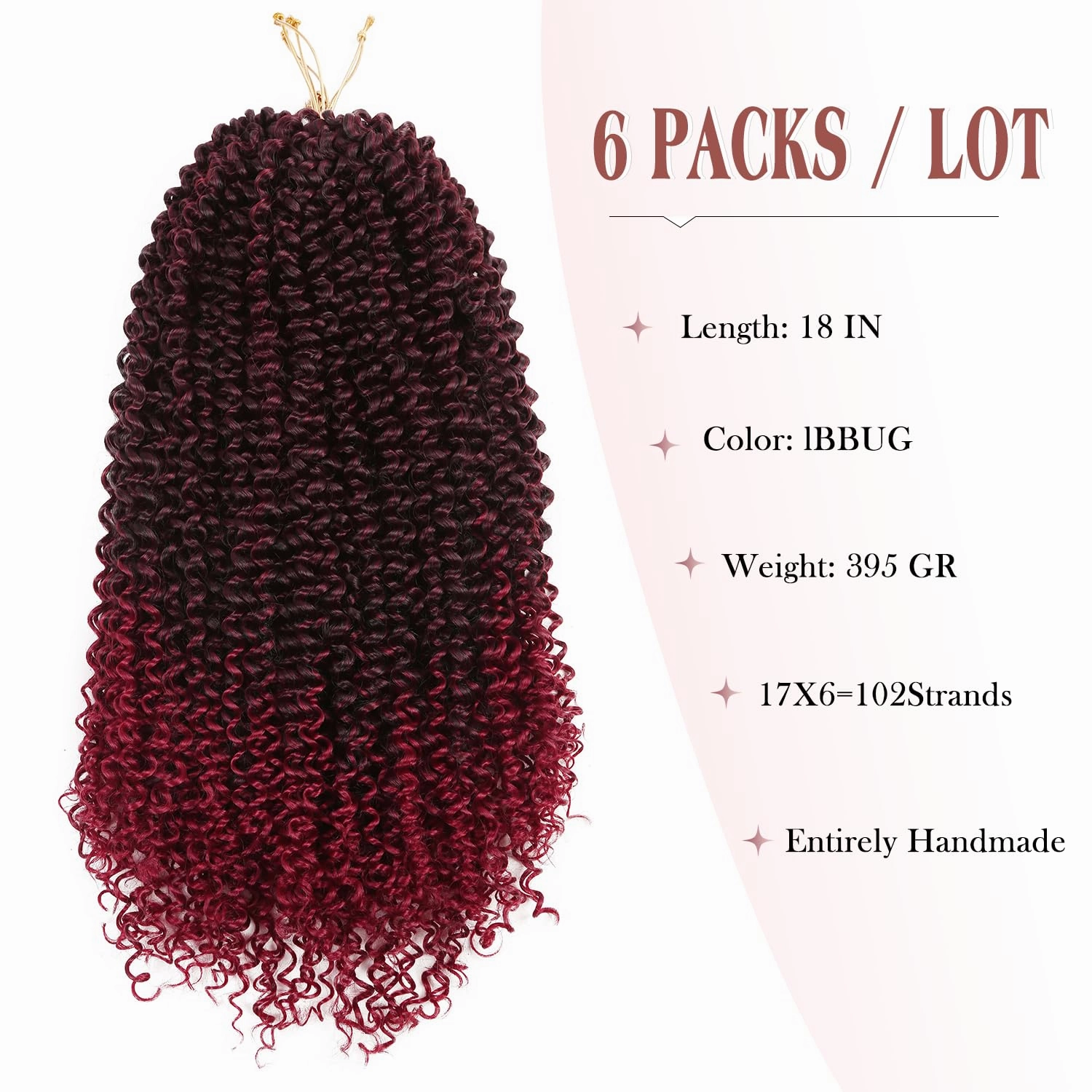 Quantum Love Kinky Curly Crochet Hair Short Marlybob Jerry Curly Ombre Red Hair Extension for Black Women Short Passion Twist Synthetic Hair Extension (6 Pack 18 Inches)