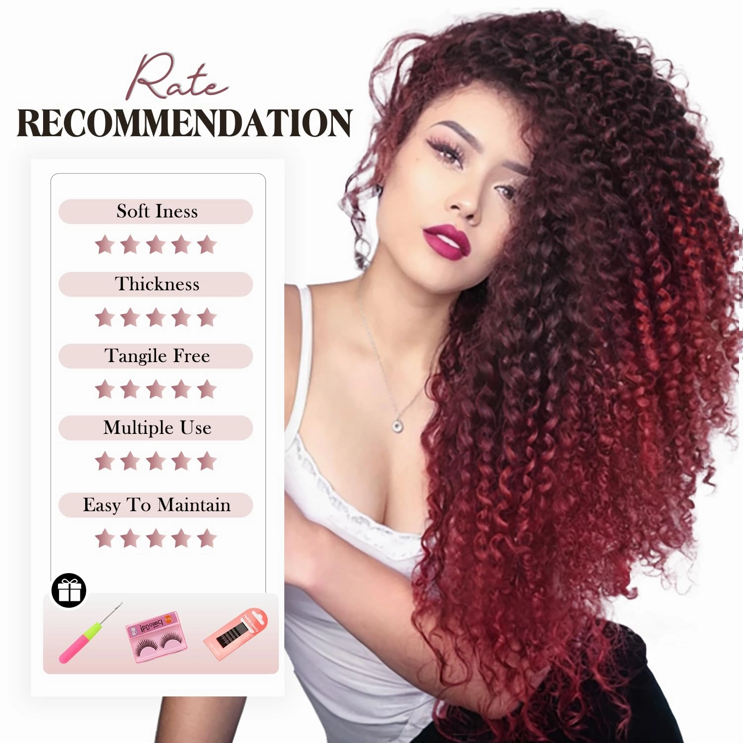 Quantum Love Kinky Curly Crochet Hair Short Marlybob Jerry Curly Ombre Red Hair Extension for Black Women Short Passion Twist Synthetic Hair Extension (6 Pack 18 Inches)