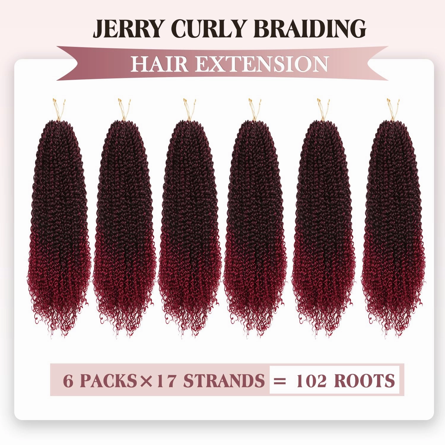 Quantum Love Kinky Curly Crochet Hair Short Marlybob Jerry Curly Ombre Red Hair Extension for Black Women Short Passion Twist Synthetic Hair Extension (6 Pack 18 Inches)