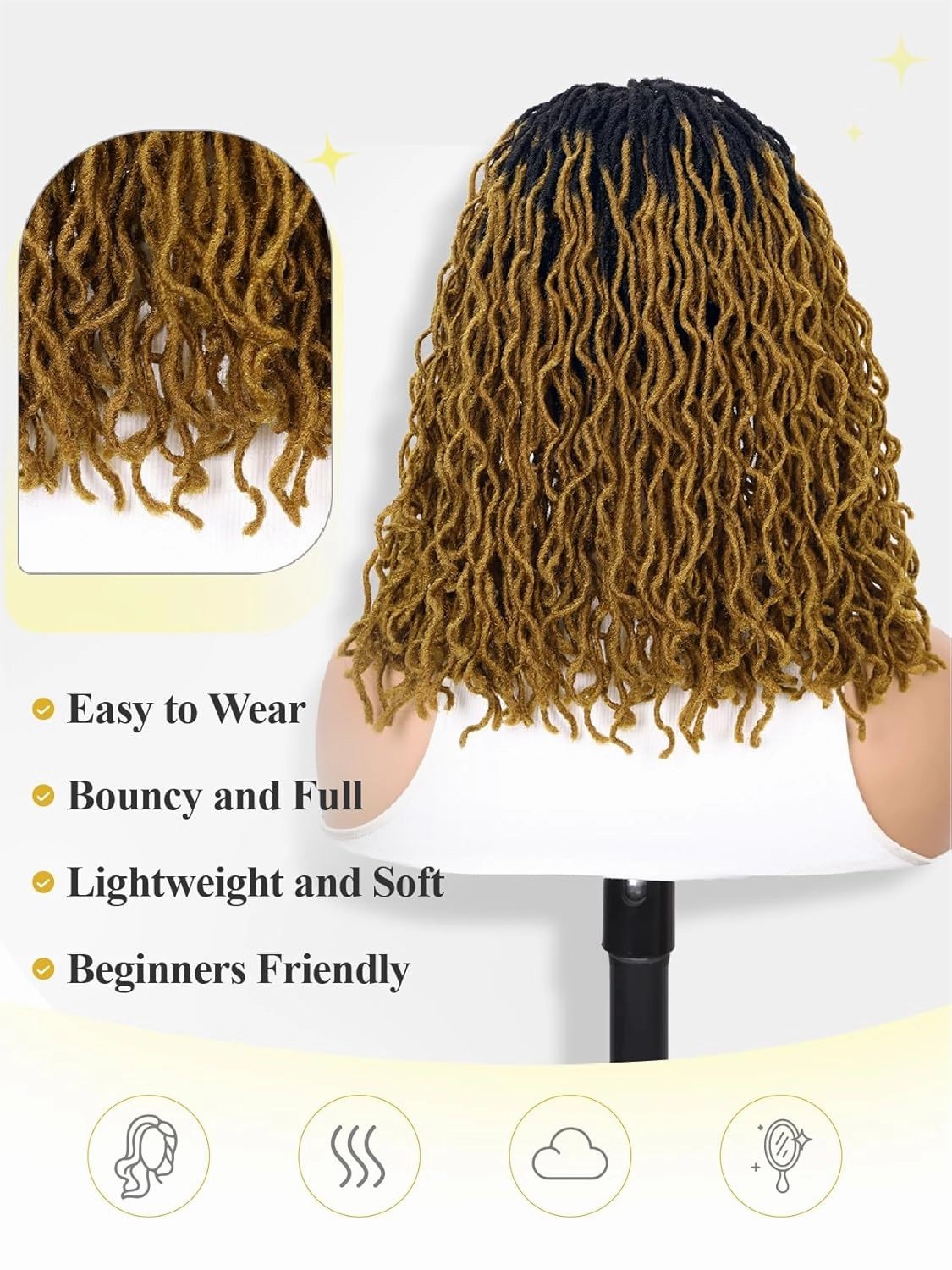 Quick Wig Full Lace Faux Locs Wig Short Curly Dreadlock Wig with Baby Hair Afro Curly Braided Wig for Black Women Pre-Plucked Twist Braid Wigs Synthetic Short Twist Wig (14Inches, 1B/27#)